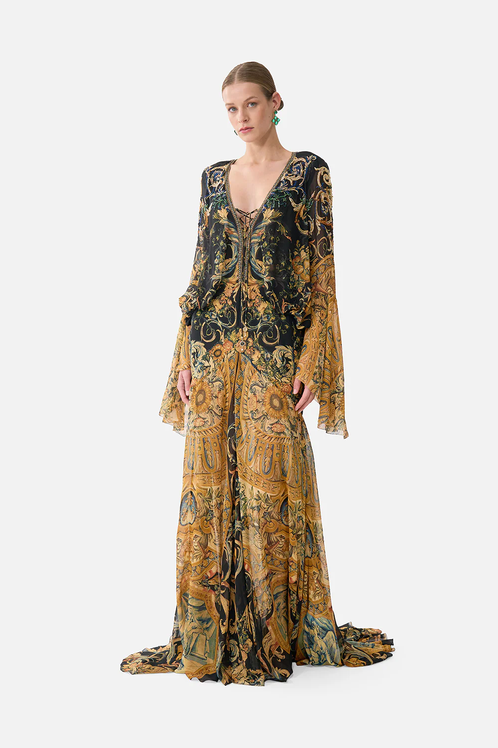 LOW CUT LACE UP FRONT LONG DRESS MUSEUM MEMOIRS