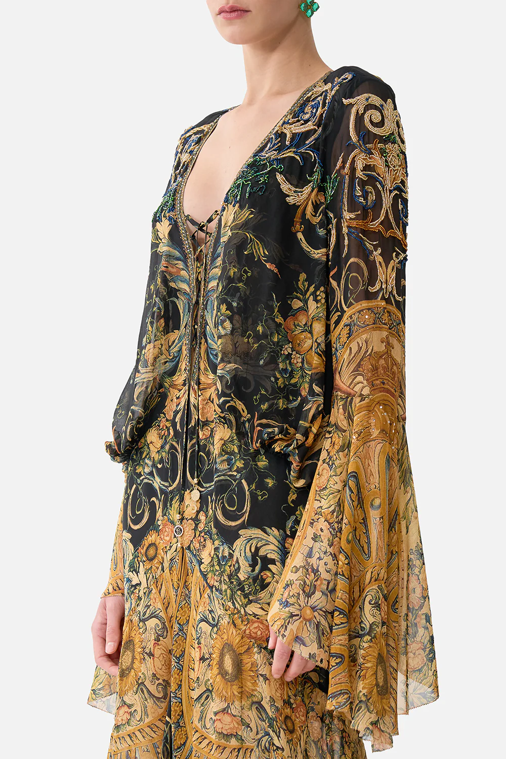 LOW CUT LACE UP FRONT LONG DRESS MUSEUM MEMOIRS - Image 5
